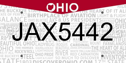 JAX5442 Ohio License Plate