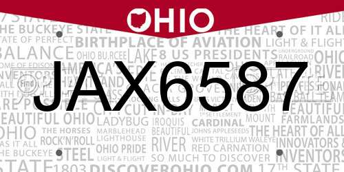 JAX6587 Ohio License Plate