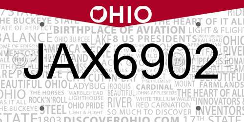 JAX6902 Ohio License Plate