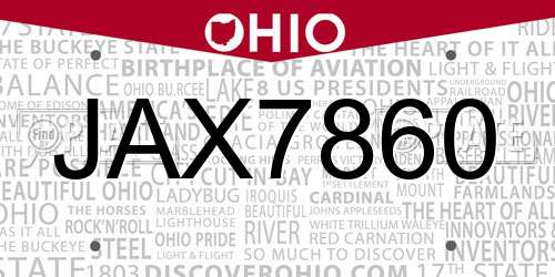JAX7860 Ohio License Plate