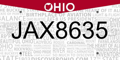 JAX8635 Ohio License Plate