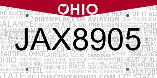 JAX8905 Ohio License Plate