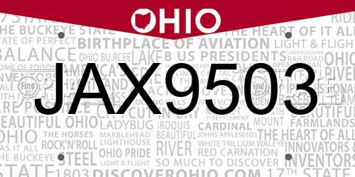 JAX9503 Ohio License Plate