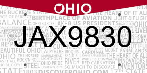 JAX9830 Ohio License Plate