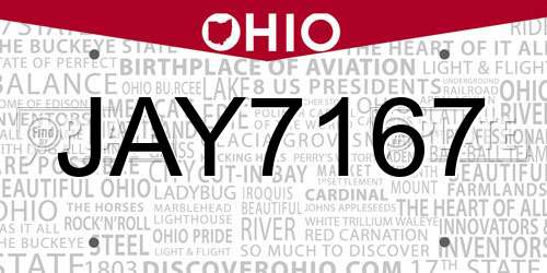 JAY7167 Ohio License Plate