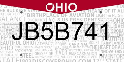 JB5B741 Ohio License Plate