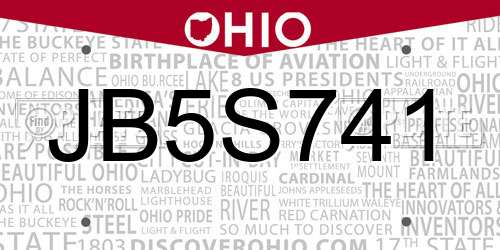 JB5S741 Ohio License Plate
