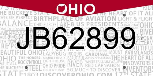 JB62899 Ohio License Plate