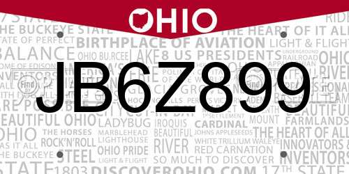 JB6Z899 Ohio License Plate