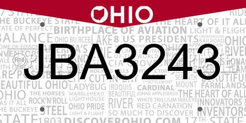 JBA3243 Ohio License Plate