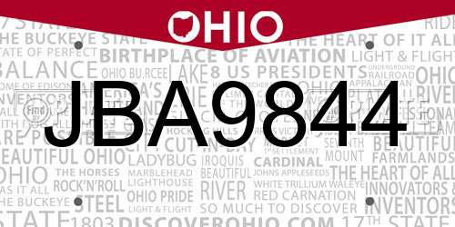 JBA9844 Ohio License Plate