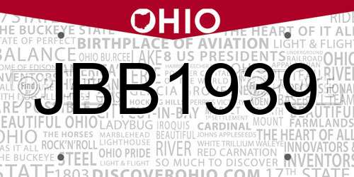 JBB1939 Ohio License Plate