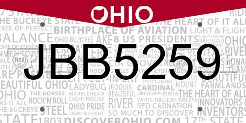 JBB5259 Ohio License Plate