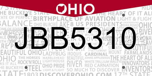 JBB5310 Ohio License Plate