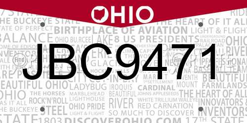 JBC9471 Ohio License Plate