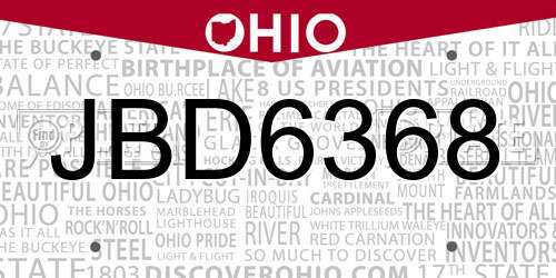 JBD6368 Ohio License Plate