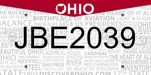 JBE2039 Ohio License Plate