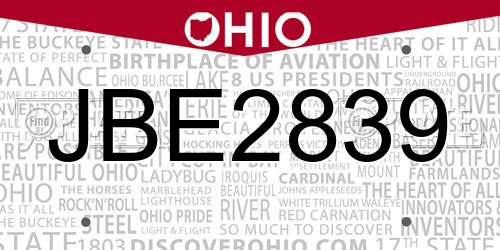 JBE2839 Ohio License Plate