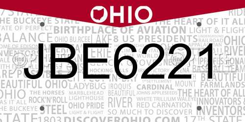 JBE6221 Ohio License Plate