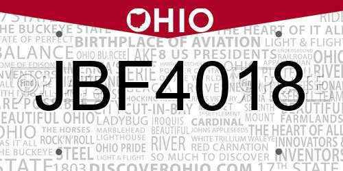 JBF4018 Ohio License Plate