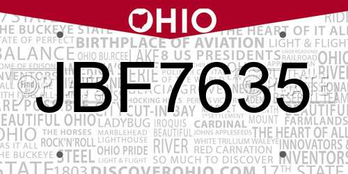 JBF7635 Ohio License Plate