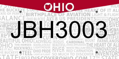 JBH3003 Ohio License Plate