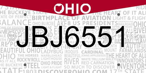 JBJ6551 Ohio License Plate