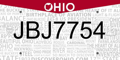 JBJ7754 Ohio License Plate