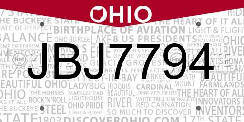 JBJ7794 Ohio License Plate