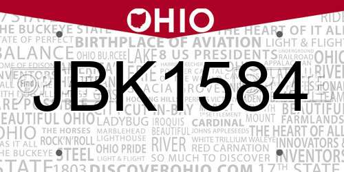JBK1584 Ohio License Plate