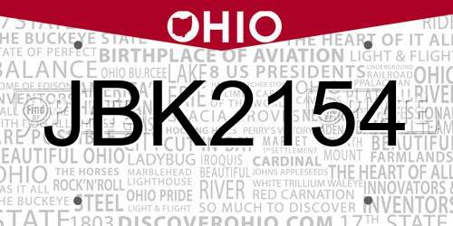JBK2154 Ohio License Plate