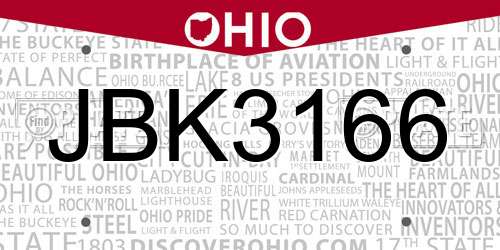 JBK3166 Ohio License Plate