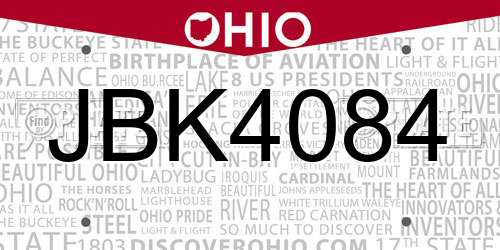 JBK4084 Ohio License Plate