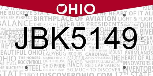 JBK5149 Ohio License Plate