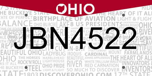 JBN4522 Ohio License Plate