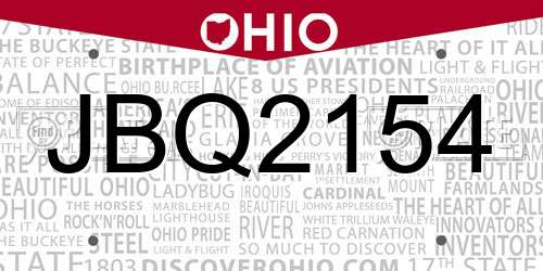 JBQ2154 Ohio License Plate