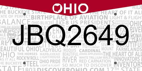 JBQ2649 Ohio License Plate