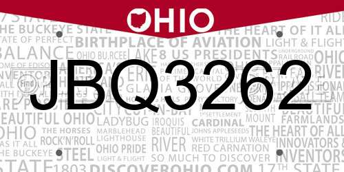 JBQ3262 Ohio License Plate