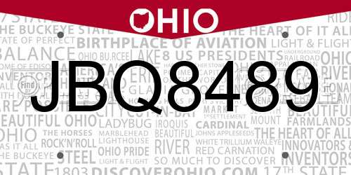 JBQ8489 Ohio License Plate