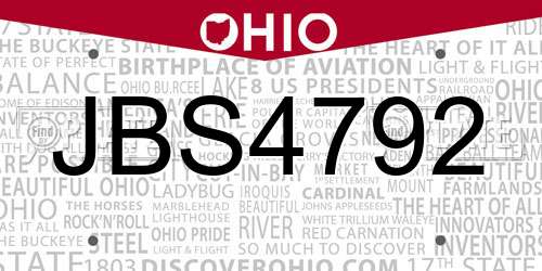 JBS4792 Ohio License Plate