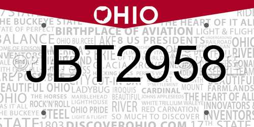 JBT2958 Ohio License Plate