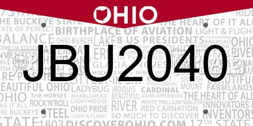 JBU2040 Ohio License Plate