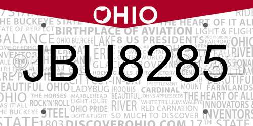 JBU8285 Ohio License Plate