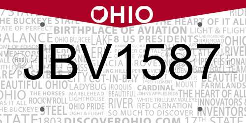 JBV1587 Ohio License Plate