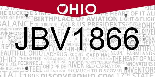 JBV1866 Ohio License Plate