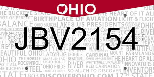 JBV2154 Ohio License Plate
