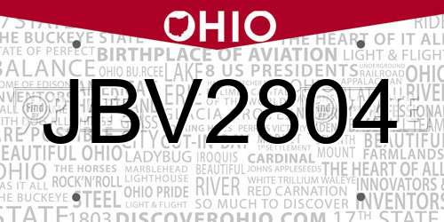 JBV2804 Ohio License Plate