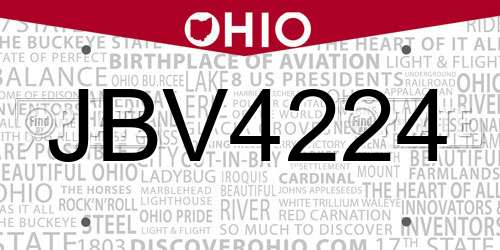 JBV4224 Ohio License Plate