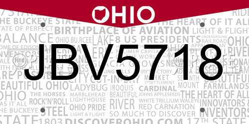 JBV5718 Ohio License Plate