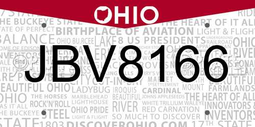 JBV8166 Ohio License Plate